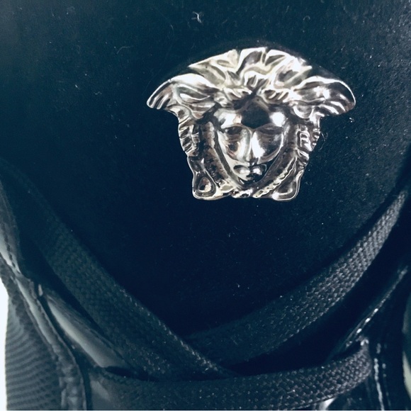 PRE OWNED Versace Leather/Nylon Men’s Hightop Black White Sneaker Sz 43EU / 10US - Picture 5 of 16